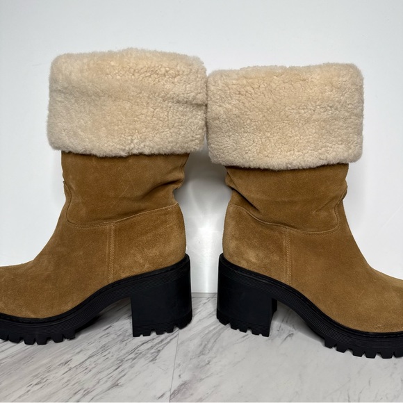 Marc Fisher Lug Sole Brown Suede Fur Cuff Boot 11M - Picture 9 of 16